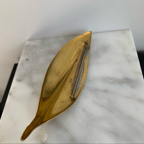 Vintage 18k Gold Plated Large Leaf Brooch - Picture 9 of 10